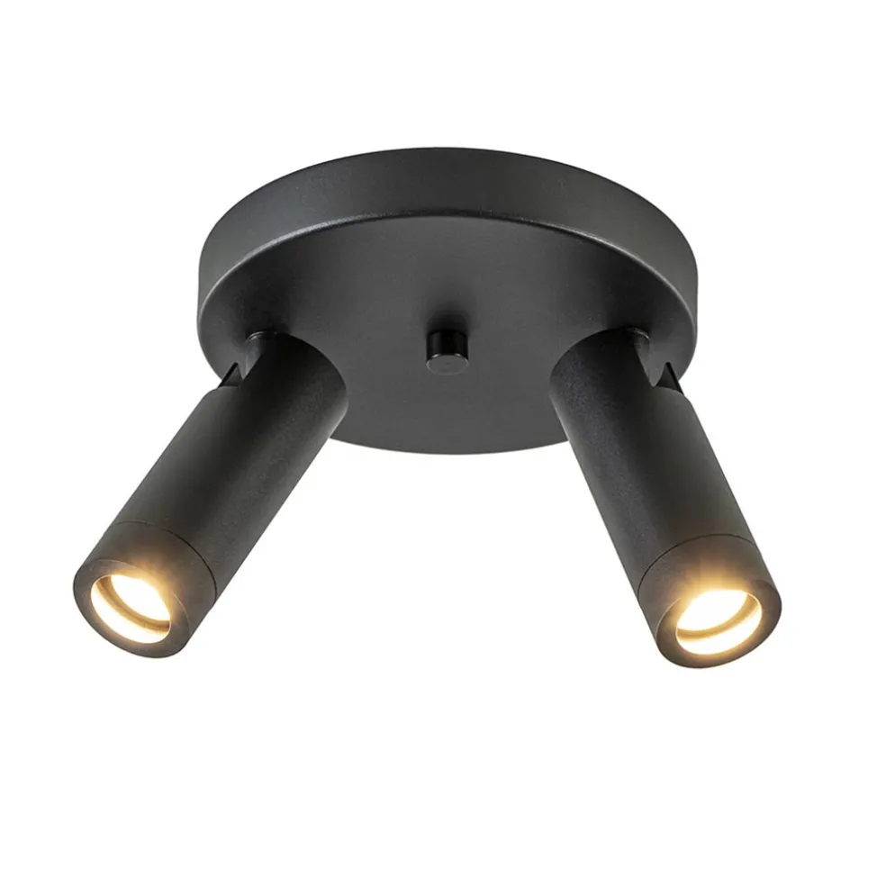 2-Lichts plafondspot mat zwart met gouden accent