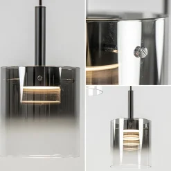 5-Lichts ronde hanglamp zwart met titanium/helder glas