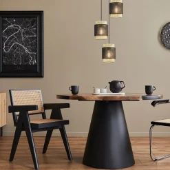 3-Lichts ronde hanglamp zwart met webbing