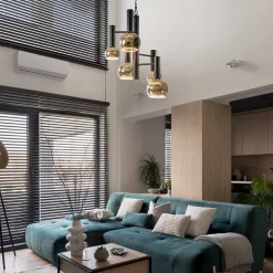 5-Lichts vide hanglamp textured black excl lichtbronnen