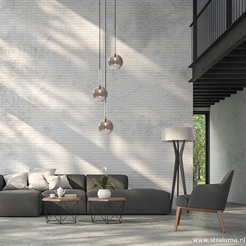 3-Lichts videlamp smoke glas met zwart