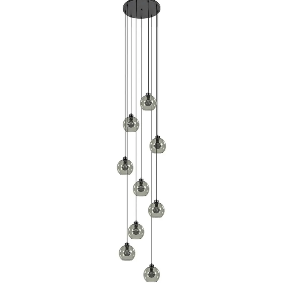 9-Lichts videlamp zwart met smoke glazen kappen