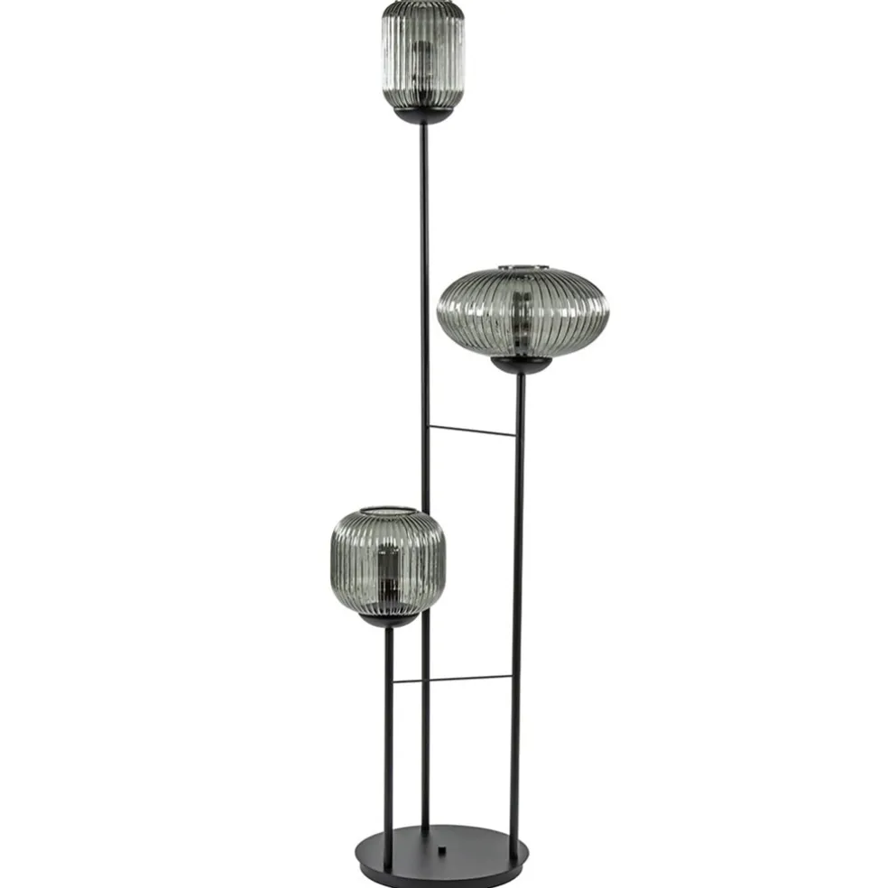 3-Lichts vloerlamp met smoke glazen kappen reliëf