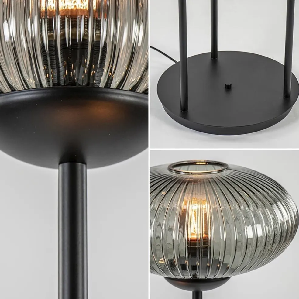 3-Lichts vloerlamp met smoke glazen kappen reliëf