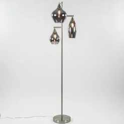 3-Lichts vloerlamp nikkel met smoke glazen kappen dimbaar