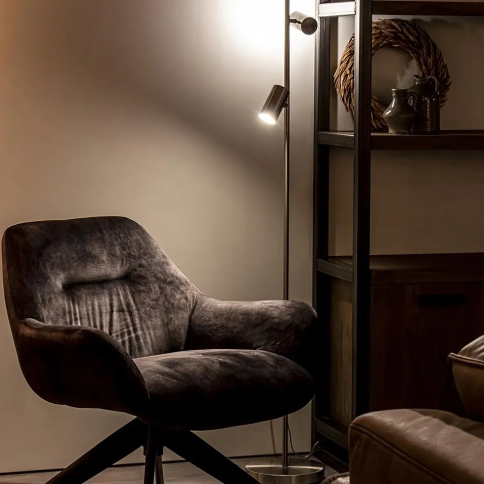 2-Lichts vloerlamp nikkel met dimbare spots