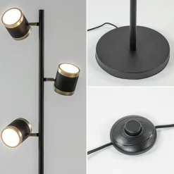 3-Lichts vloerlamp zwart/goud met dimbare spots
