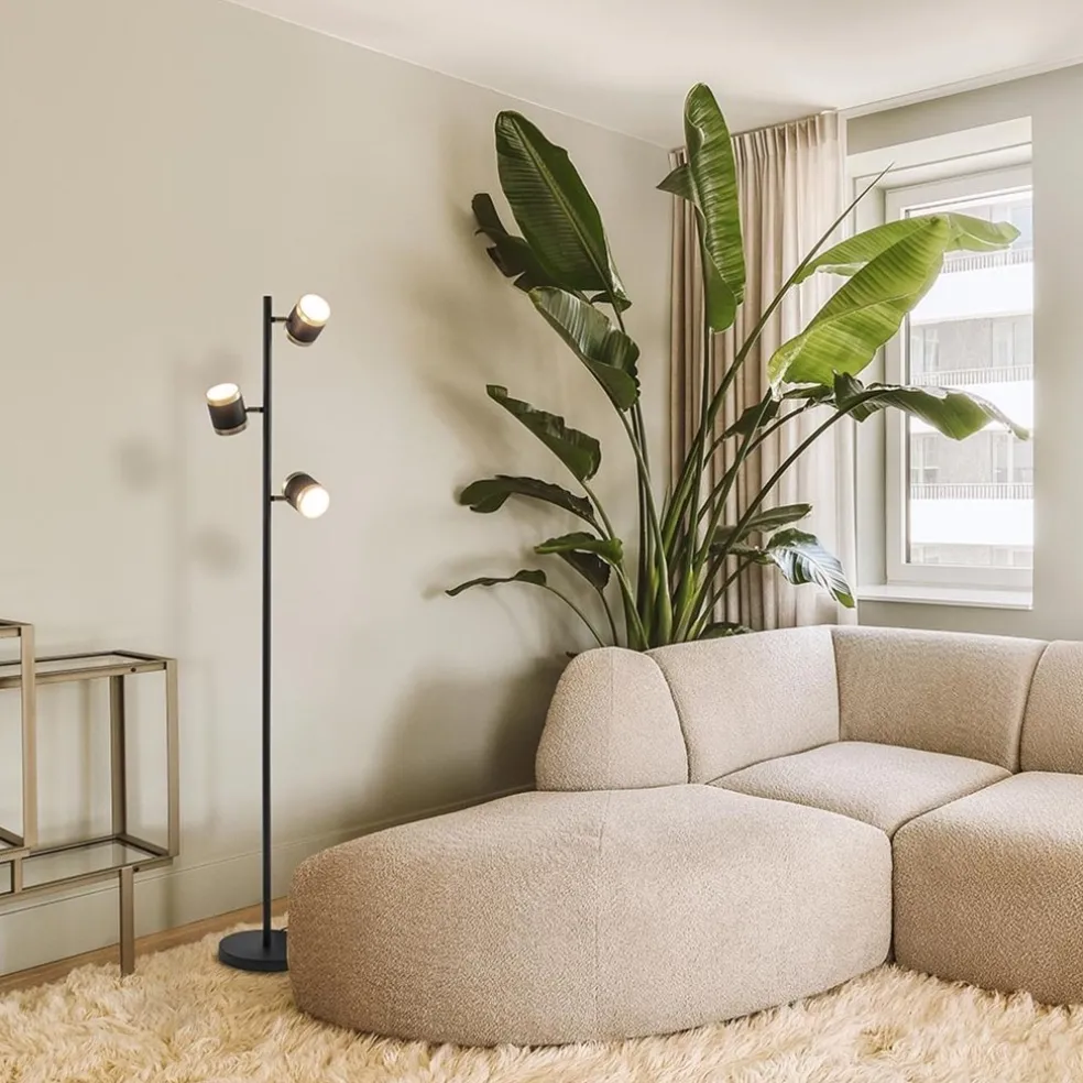 3-Lichts vloerlamp zwart/goud met dimbare spots