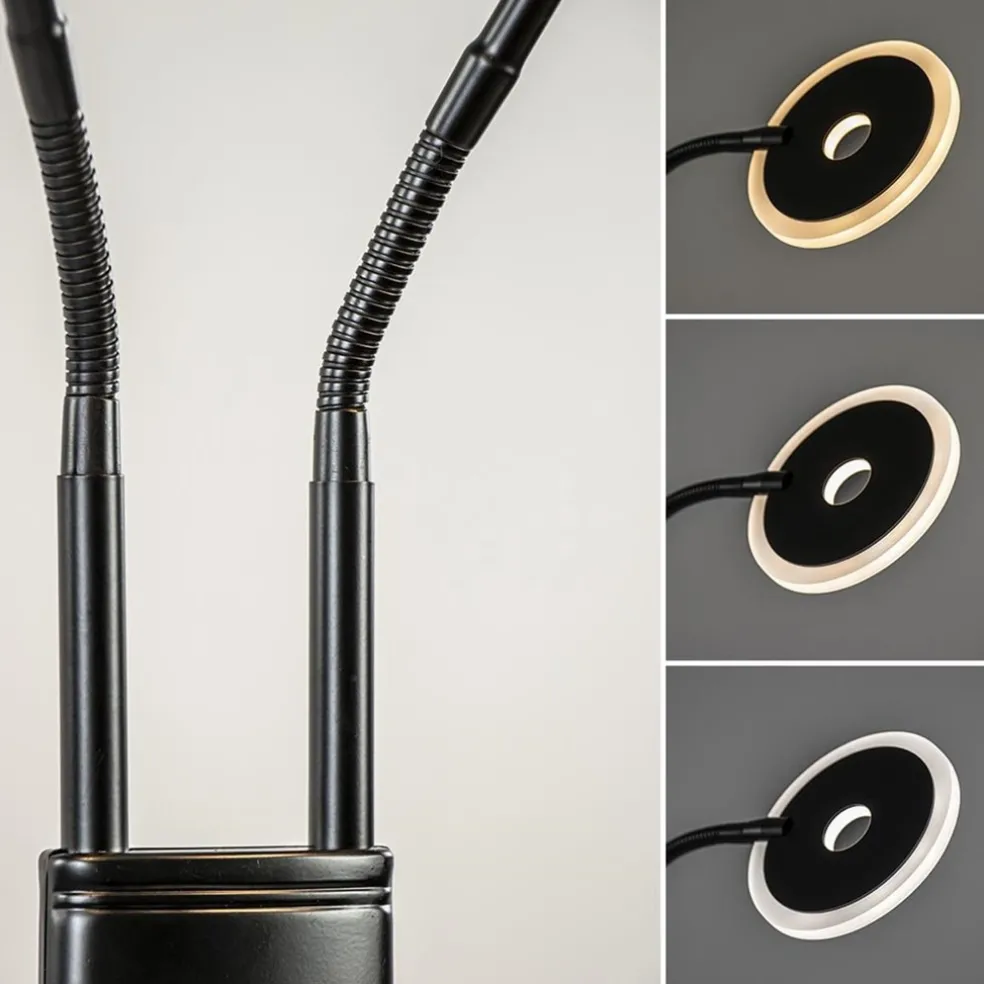 2-Lichts vloer/leeslamp zwart met dimbaar LED