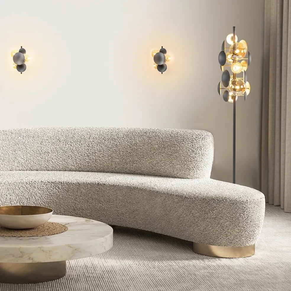 3-Lichts wandlamp grijs/goud met amber glas