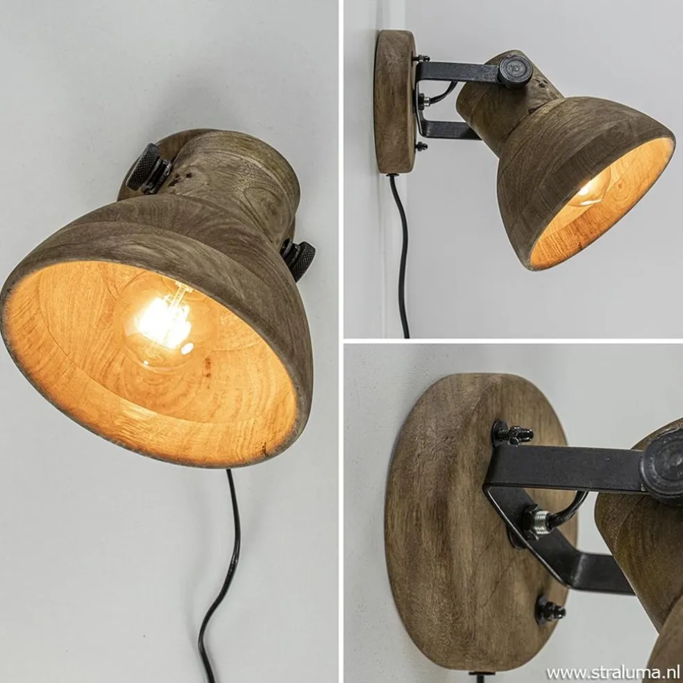 Light & Living wandlamp Ilanio hout met metaal