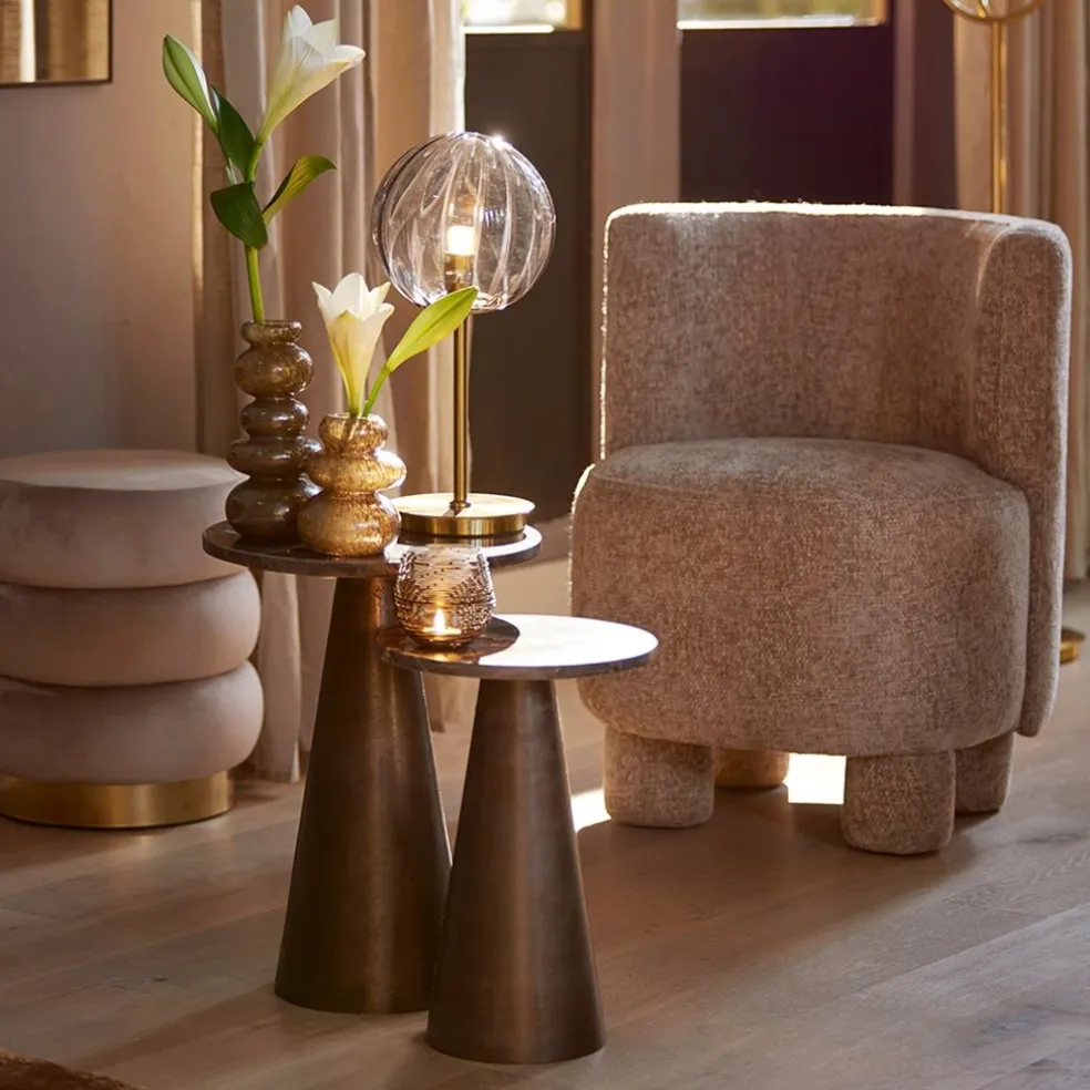 Light and Living bijzettafel Ynez bruin marmer 29x43 cm