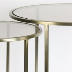 Light and Living bijzettafel Duarte set van 2 goud met bruin glas