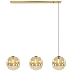 Light and Living hanglamp Medina 3L goud met amber glas