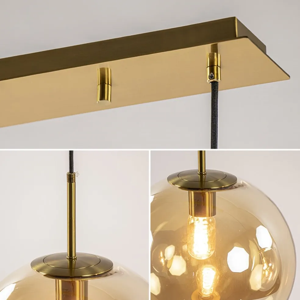 Light and Living hanglamp Medina 3L goud met amber glas