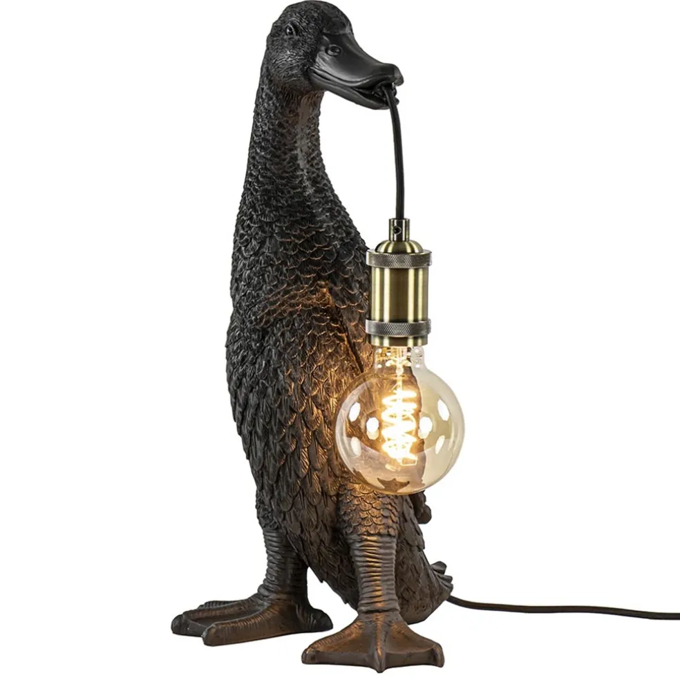 Light and Living tafellamp Duck mat zwart met brons