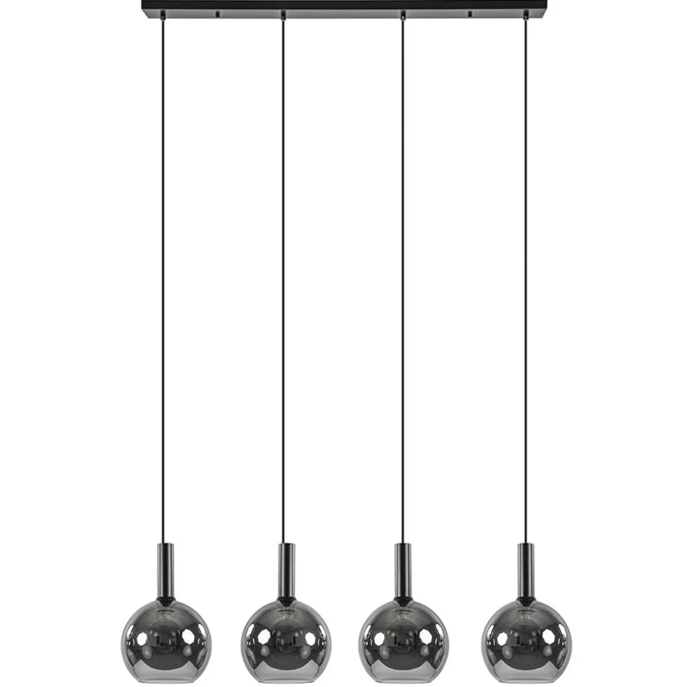 Luxe 4-lichts eettafelhanglamp met smoke glazen bollen