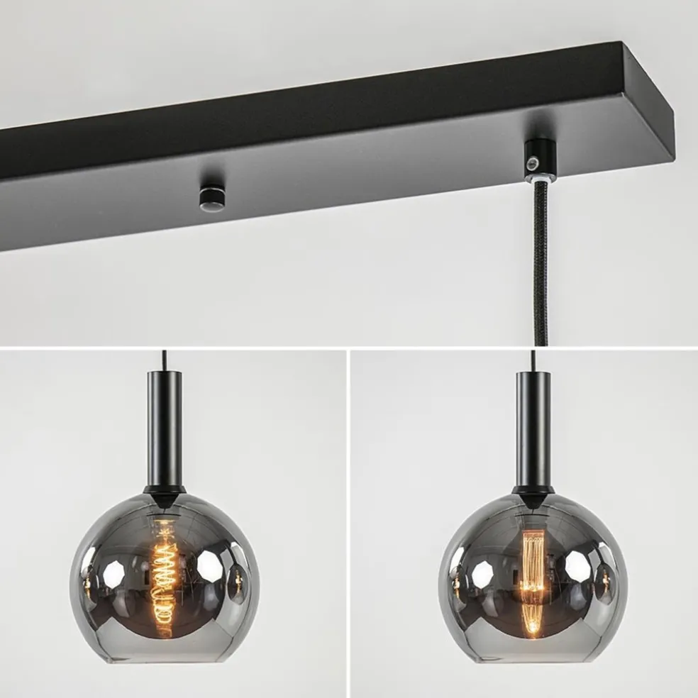Luxe 4-lichts eettafelhanglamp met smoke glazen bollen