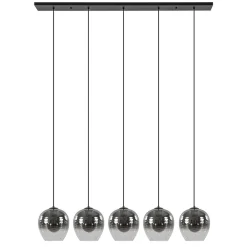 Luxe 5-lichts eettafelhanglamp smoke glas met verloop