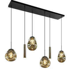 Luxe 6-lichts hanglamp met goud glas en cilinders