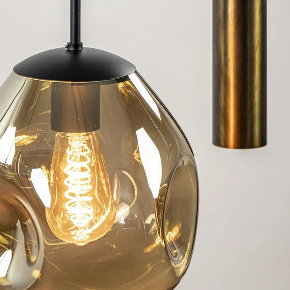 Luxe 6-lichts hanglamp met goud glas en cilinders