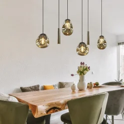Luxe 6-lichts hanglamp met goud glas en cilinders
