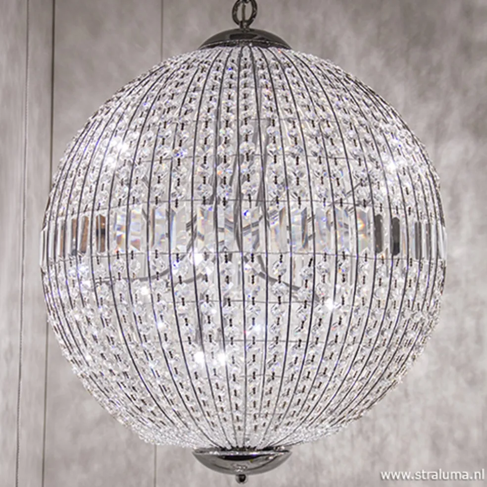 Luxe ronde hanglamp kristal met chroom