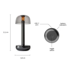 Luxe tafellamp op batterij dimbaar titanium/smoke