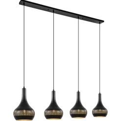 Mat zwarte eettafelhanglamp zwart met goud 4-lichts