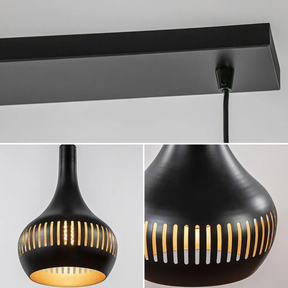 Mat zwarte eettafelhanglamp zwart met goud 4-lichts