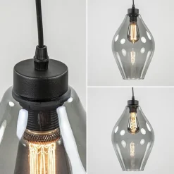 Mat zwarte hanglamp met smoke glas ruit