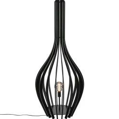 Mat zwarte houten vloerlamp kegel groot