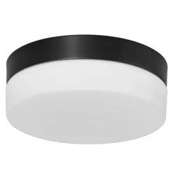 Mat zwarte LED plafondlamp met wit glas IP44 dimbaar