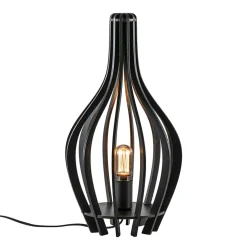 Mat zwarte tafellamp houten kegel