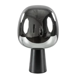 Mat zwarte tafellamp Mayson met smoke glazen kap