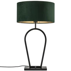 Mat zwarte tafellamp met kap velours groen