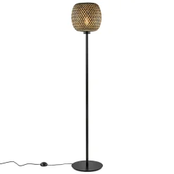 Mat zwarte vloerlamp met bamboe kap