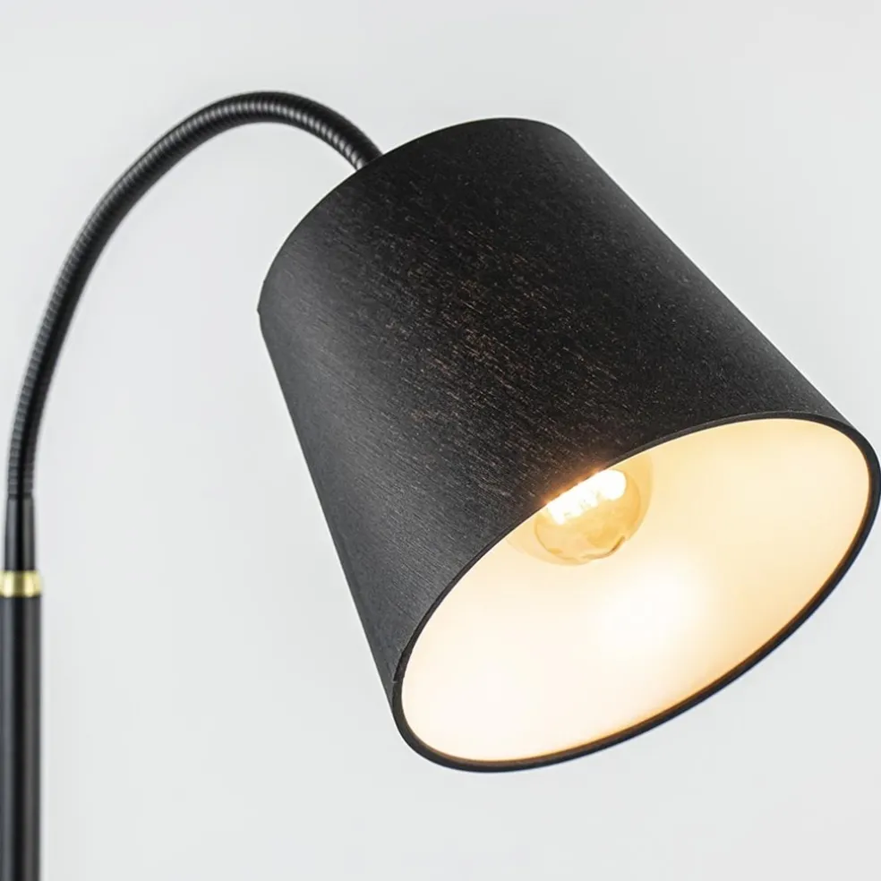 Mat zwarte vloerlamp met goud en kunststof kap