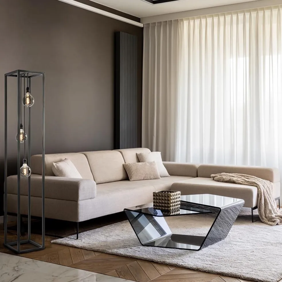 Metalen design vloerlamp zwart frame rechthoek