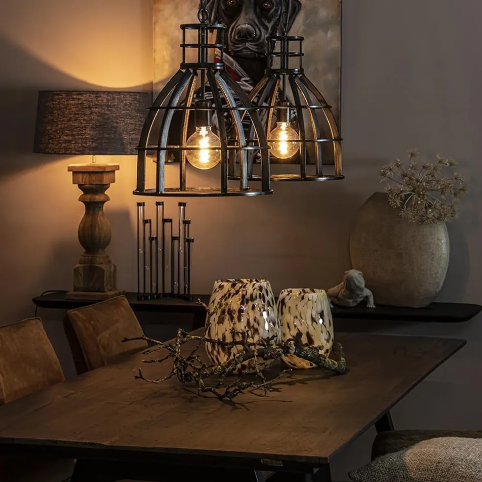 Metalen eettafel hanglamp 2-lichts kooi