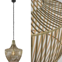Metalen hanglamp Stella antiek brons met zwart
