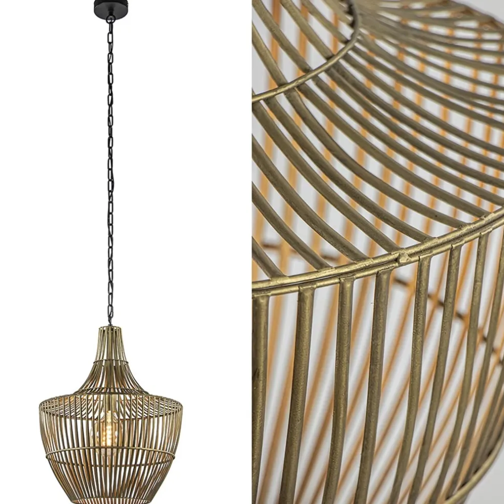 Metalen hanglamp Stella antiek brons met zwart