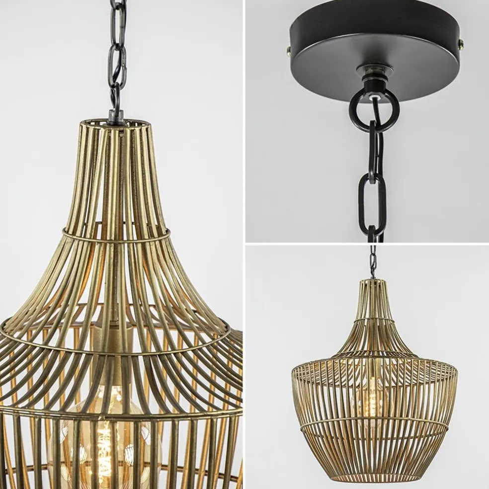 Metalen hanglamp Stella antiek brons met zwart