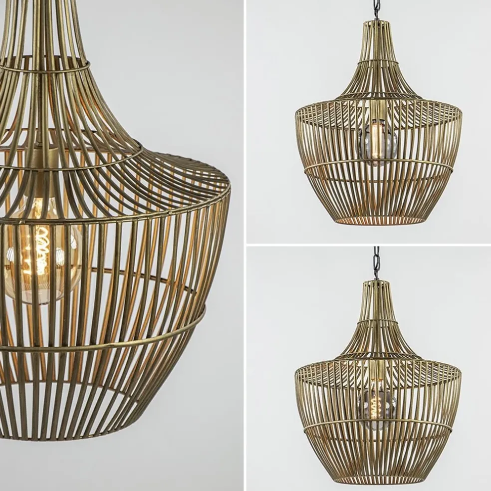 Metalen hanglamp Stella antiek brons met zwart