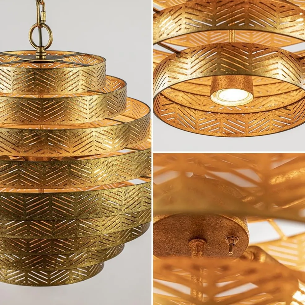 Metalen robuuste hanglamp ambachtelijk brons rond