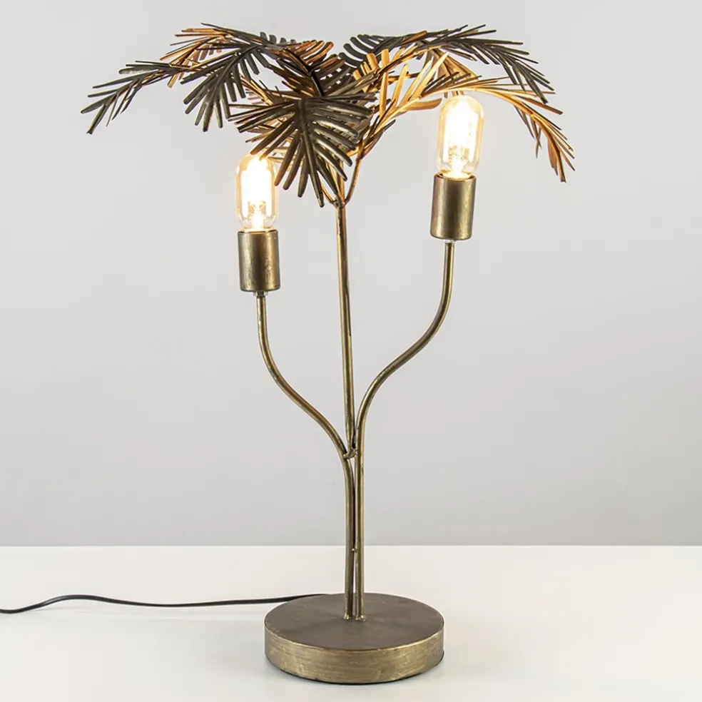 Metalen tafellamp Palm antiek brons Light and Living
