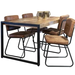 Micro lederen eetkamerstoel camel met zwart frame