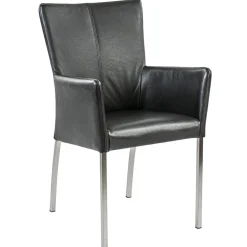 Moderne armstoel zwart leder met RVS poten