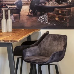 Moderne barkruk met draaibare zitting velvet antraciet