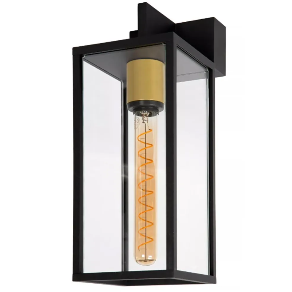 Moderne buitenlamp rechthoek zwart met goud IP54